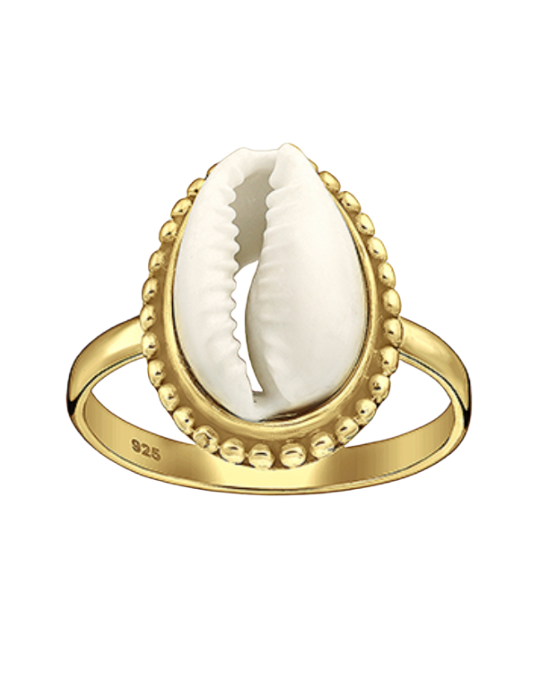 Gold Vermeil Cowrie Shell Ring – Coastal & Water-Resistant – Midnight Moon