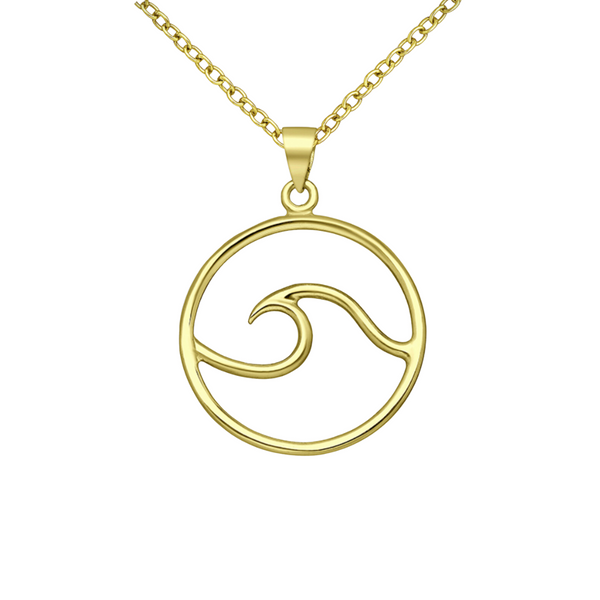 Gold Wave Necklace, Beach Jewellery, Ocean Lover Gift, Sea Life Charm, Showerproof Jewellery, Gold Statement Pendant, Gold Plated Jewellery