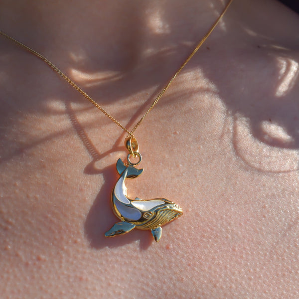 Gold Humpback Whale Necklace | Mother of Pearl Shell