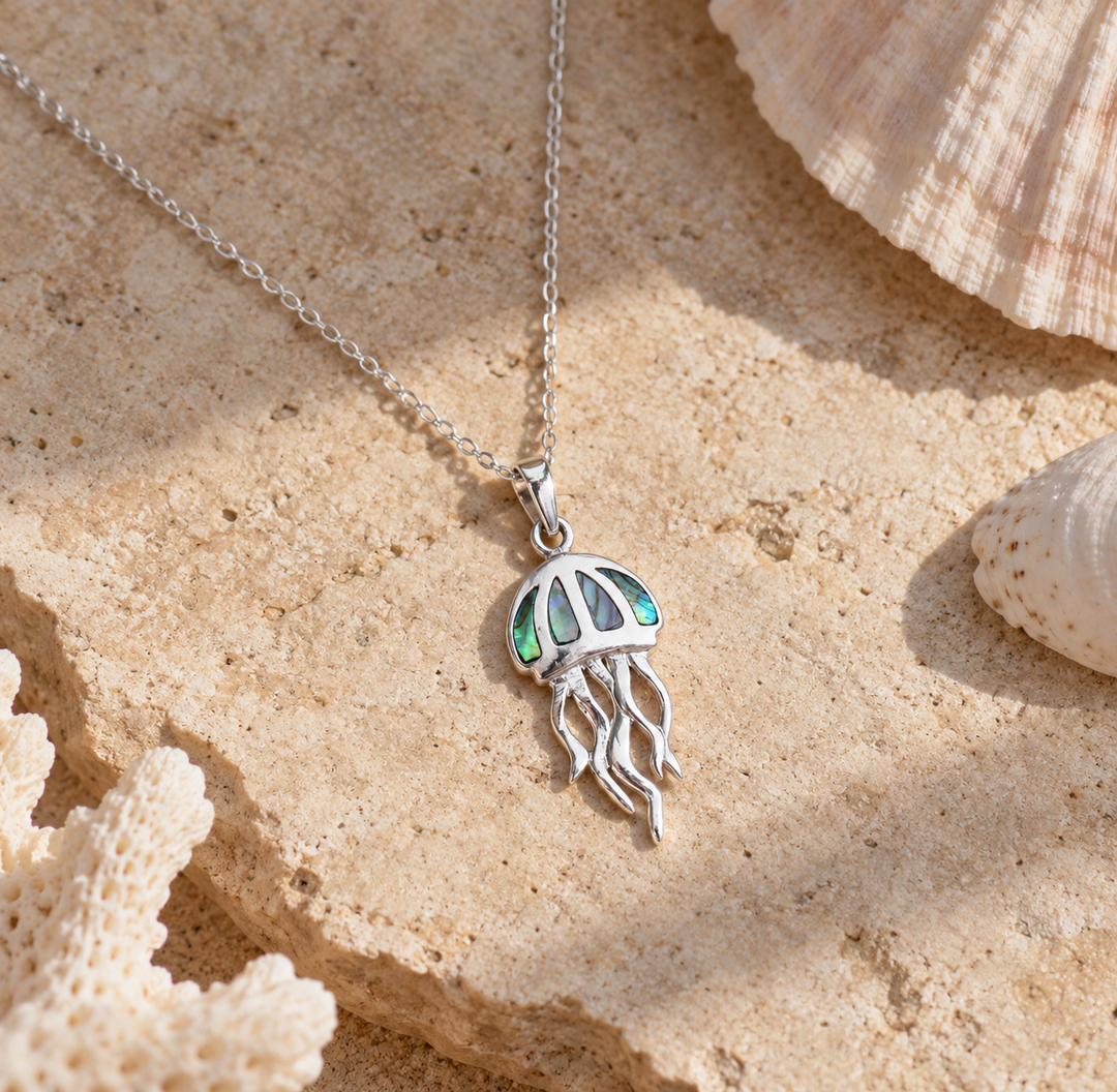 Pāua Shell Jellyfish Necklace | Sterling Silver