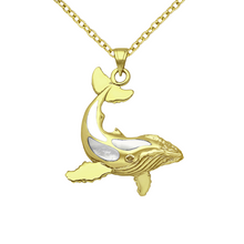 Load image into Gallery viewer, Gold Whale Necklace, Mother of Pearl Pendant, Whale Tail Jewellery, Whale Fluke Necklace, Statement Necklace for Women, Dolphin Fluke Charm