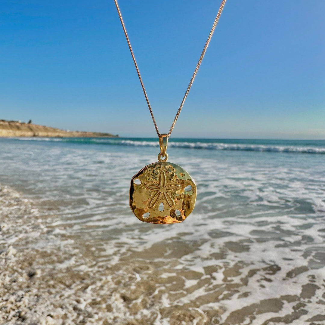 Gold Sand Dollar Necklace, Beach Necklace, Sand Dollar Jewellery, Gold Starfish Pendant, Mermaid Money, Shell Charm