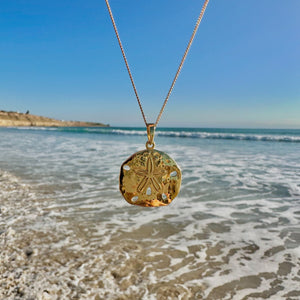 Gold Sand Dollar Necklace, Beach Necklace, Sand Dollar Jewellery, Gold Starfish Pendant, Mermaid Money, Shell Charm