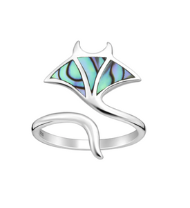 Manta Ray Ring, Abalone Silver Jewellery, Paula Shell Ring, Stingray Lover Gift, Oceanic Manta Rays, Ocean Animal Ring, Sealife Jewellery