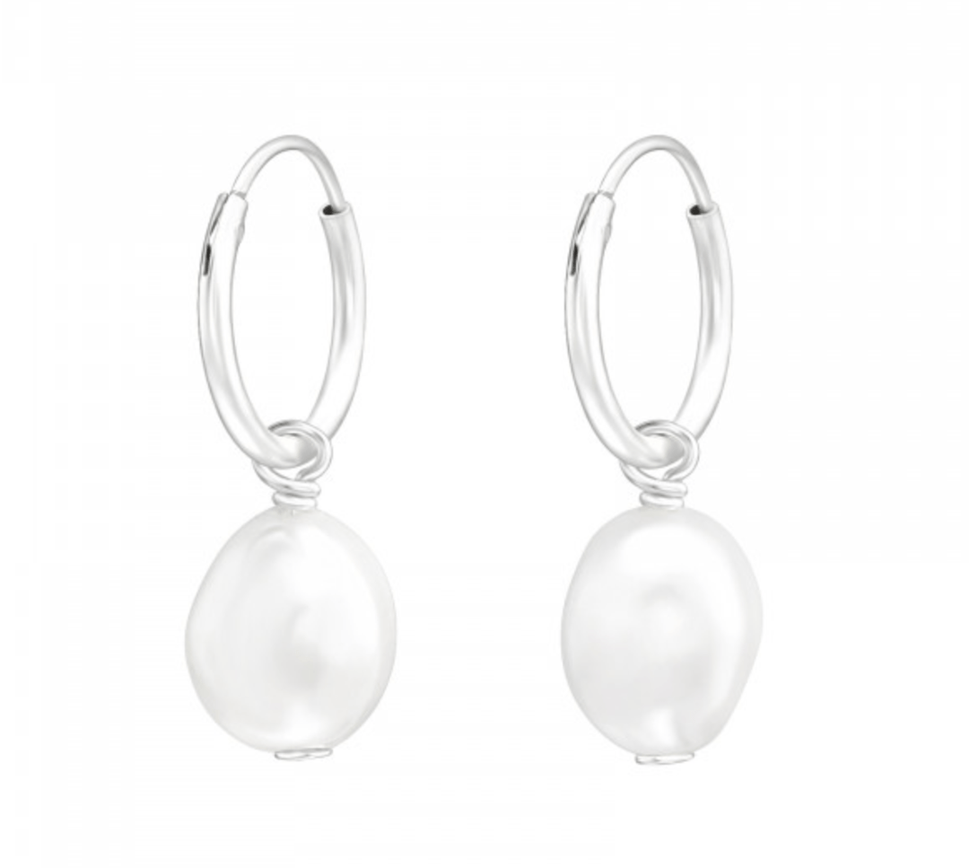 pearl hoops, freshwater pearl jewellery, silver hoop earrings, silver jewellery silver hoops, stacking earrings, pearl earrings