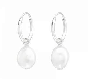 pearl hoops, freshwater pearl jewellery, silver hoop earrings, silver jewellery silver hoops, stacking earrings, pearl earrings