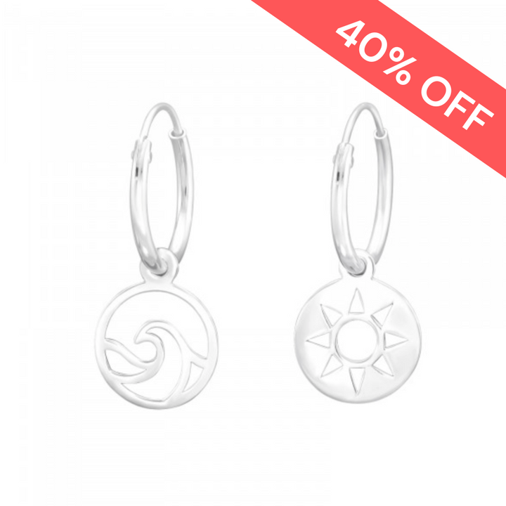 Sun and Wave Hoop Earrings – Waterproof Sterling Silver Sleepers