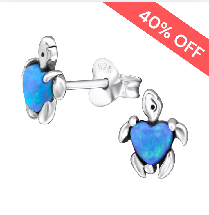 Blue Opal Turtle Stud Earrings (Lab Grown)
