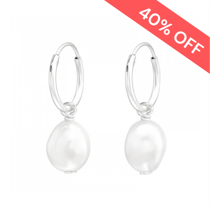 Pearl Hoop Earrings – Waterproof Sterling Silver Sleepers