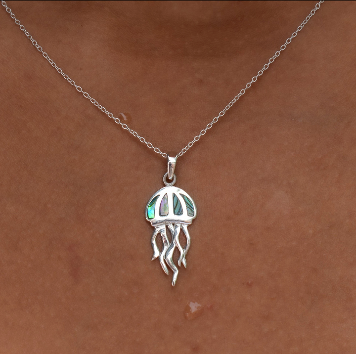 Pāua Shell Jellyfish Necklace | Sterling Silver
