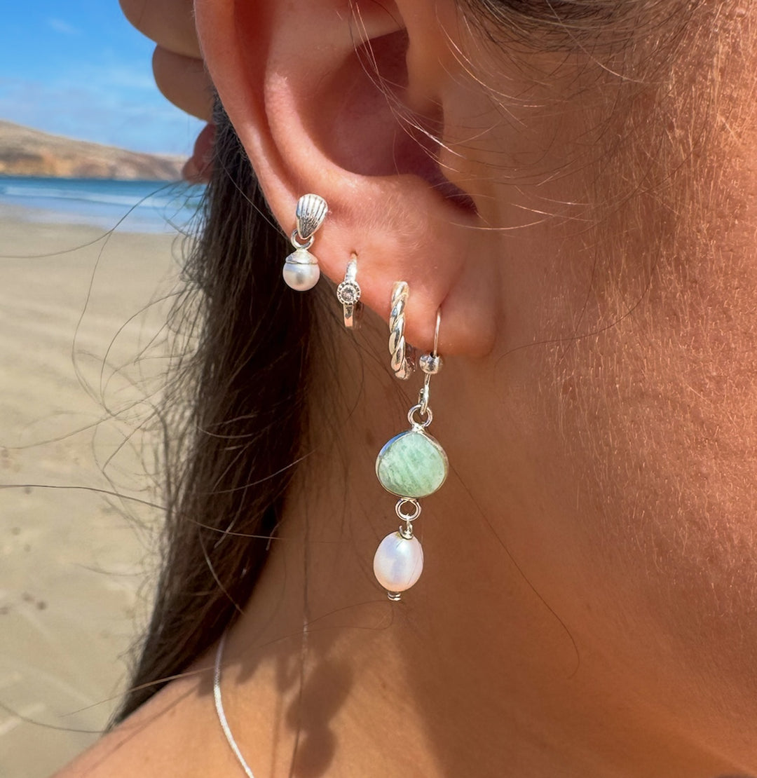 Amazonite & Pearl Drop Earrings | Sterling Silver