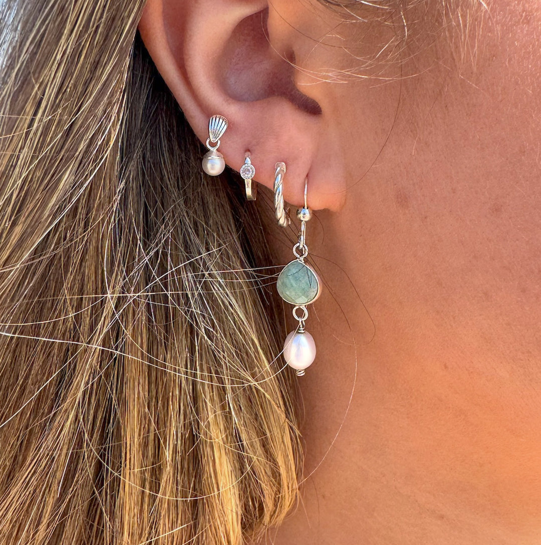Amazonite & Pearl Drop Earrings | Sterling Silver