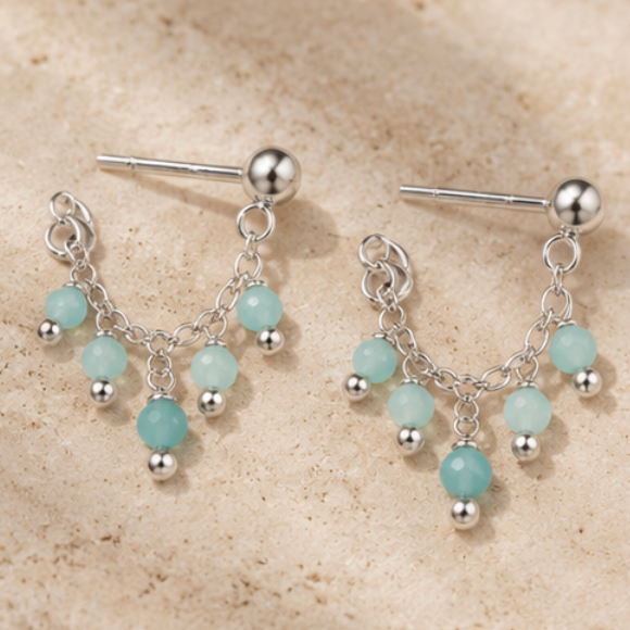 Amazonite Chain Earrings | Sterling Silver