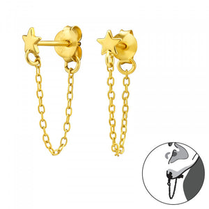 Gold Star Chain Stud Earrings