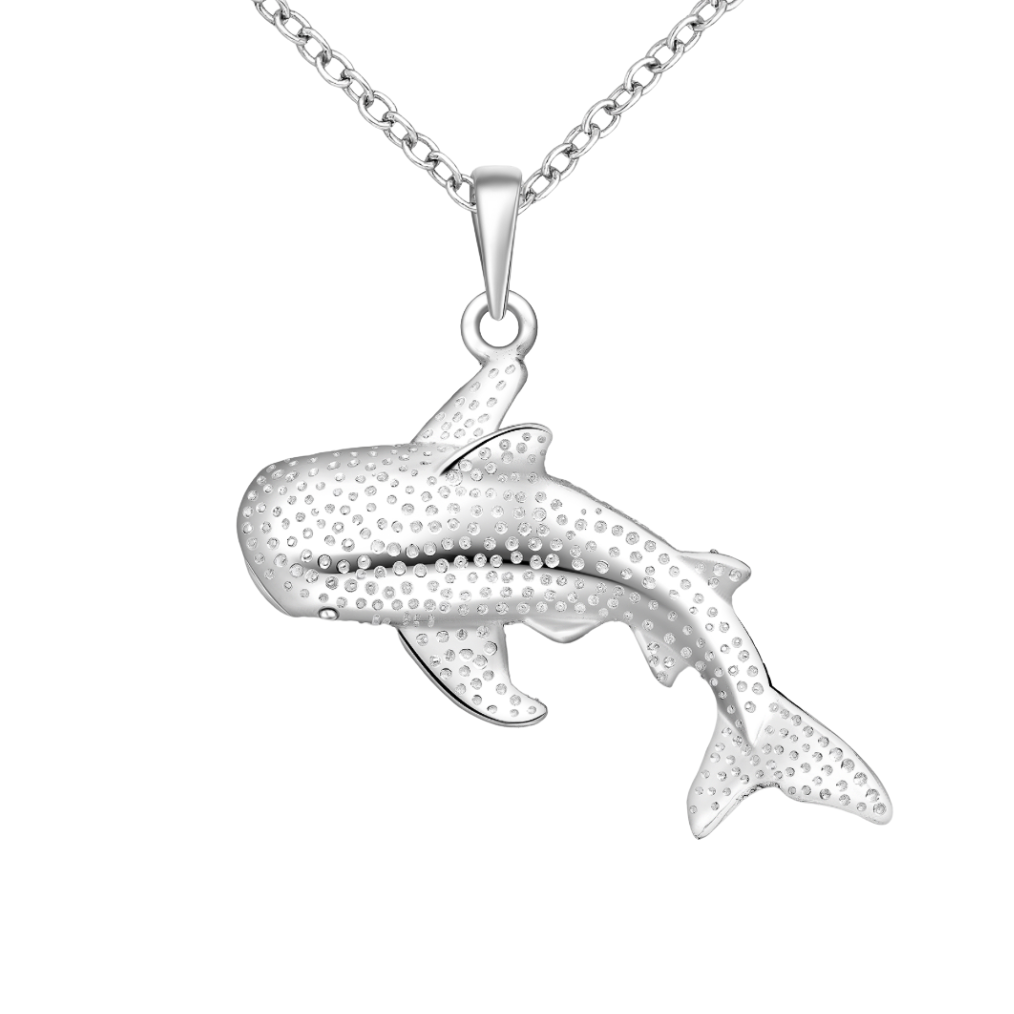 Sterling silver whale shark necklace inspired by the ocean.