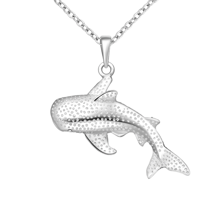 Sterling silver whale shark necklace inspired by the ocean.