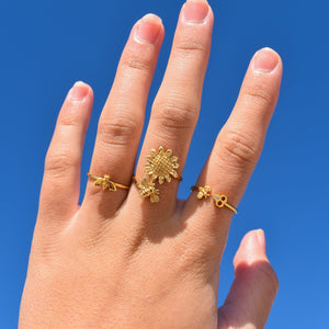 Bee ans Sunflower Ring, Gold Rings, Bee Ring, Sunflower Ring, Bee Jewellery, Sunflower Jewellery, Sunflower Lover Gift, Bee Lover Gift, Gold, Gold Jewellery