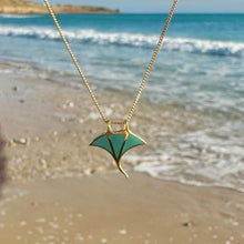 Load image into Gallery viewer, Manta Ray Necklace, Turquoise Pendant, Stingray Jewellery, Ocean Lover Gift, Oceanic Manta Ray, Marine Biologist Gift, Ningaloo Reef