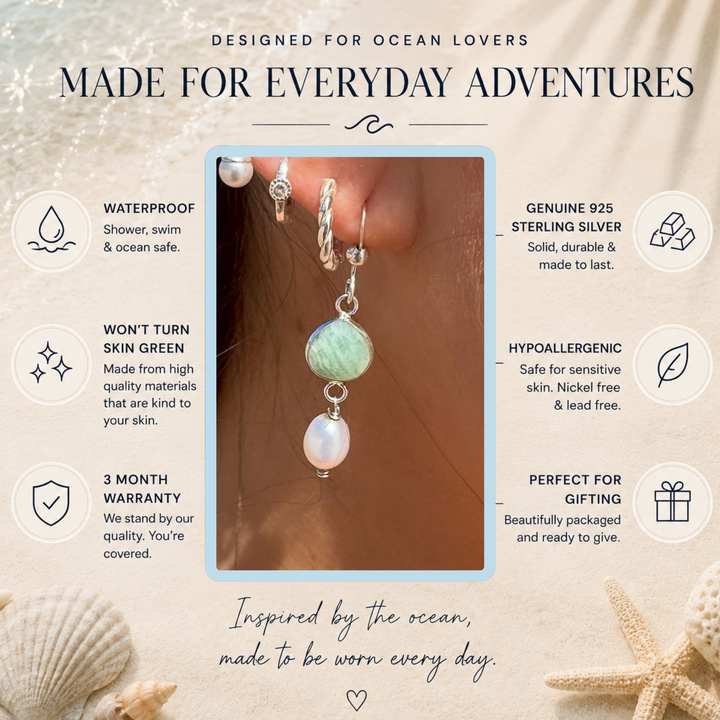 Amazonite & Pearl Drop Earrings | Sterling Silver