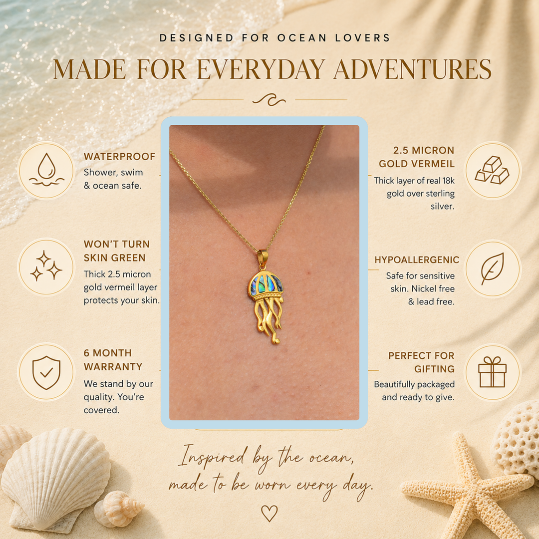 Pāua Shell Jellyfish Necklace | Gold Vermeil
