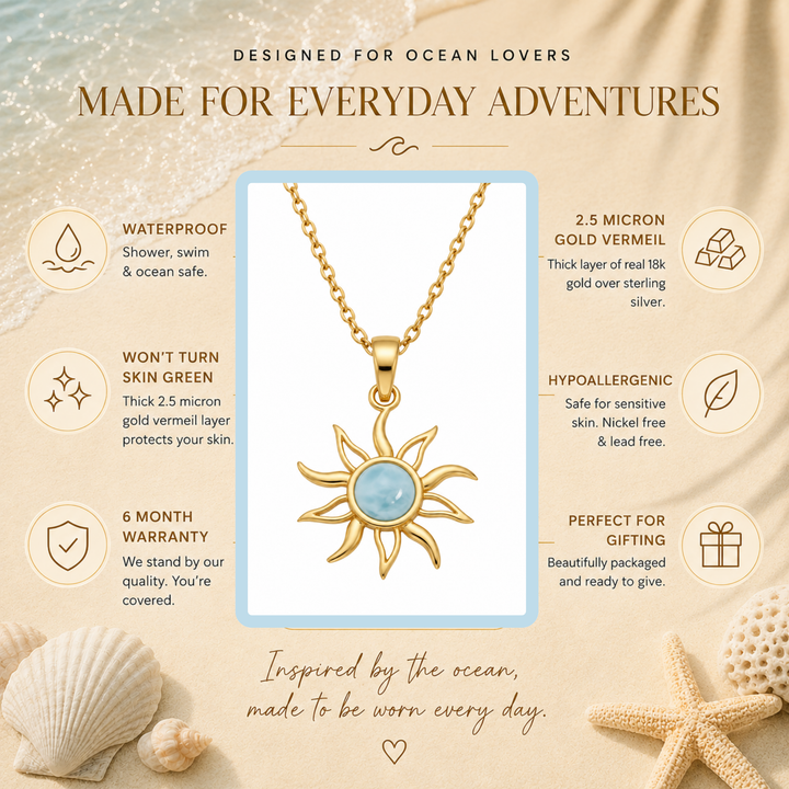 Larimar Sun Necklace | Gold Vermeil