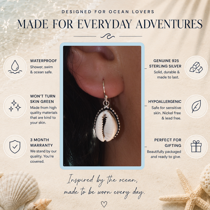 Cowrie Shell Hook Earrings | Sterling Silver