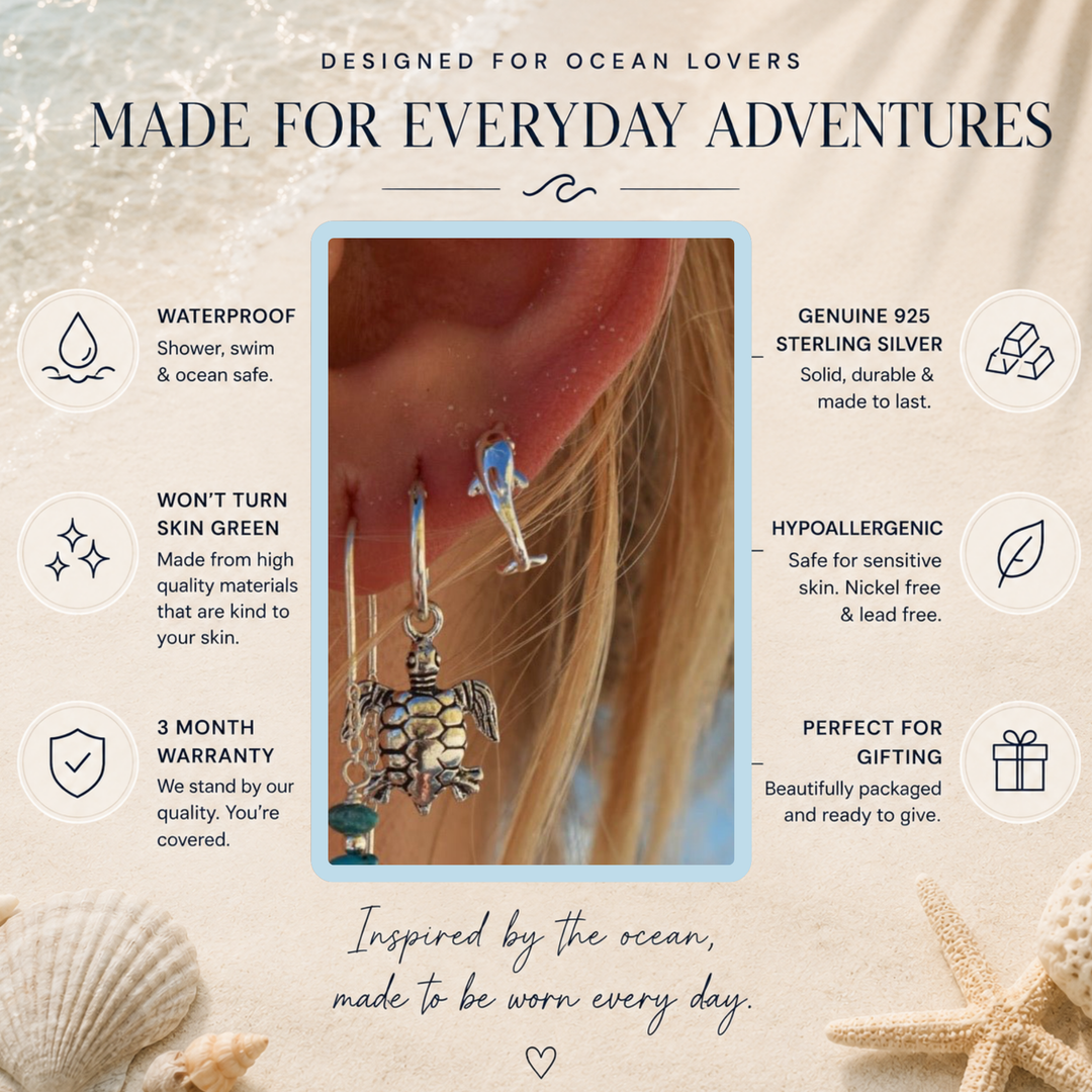 Dolphin Stud Earrings – Waterproof Sterling Silver Ocean Jewellery