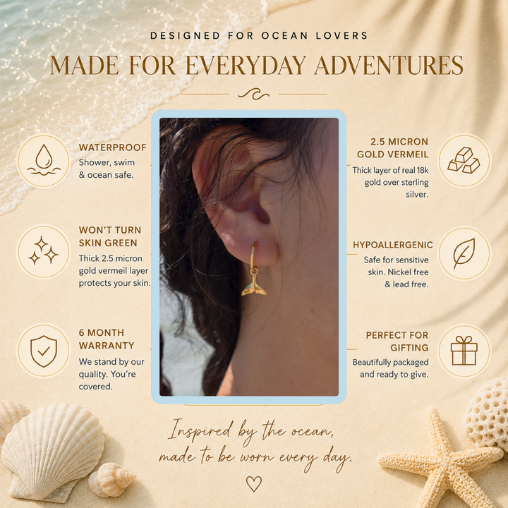 Gold Vermeil Whale Tail Hoop Earrings