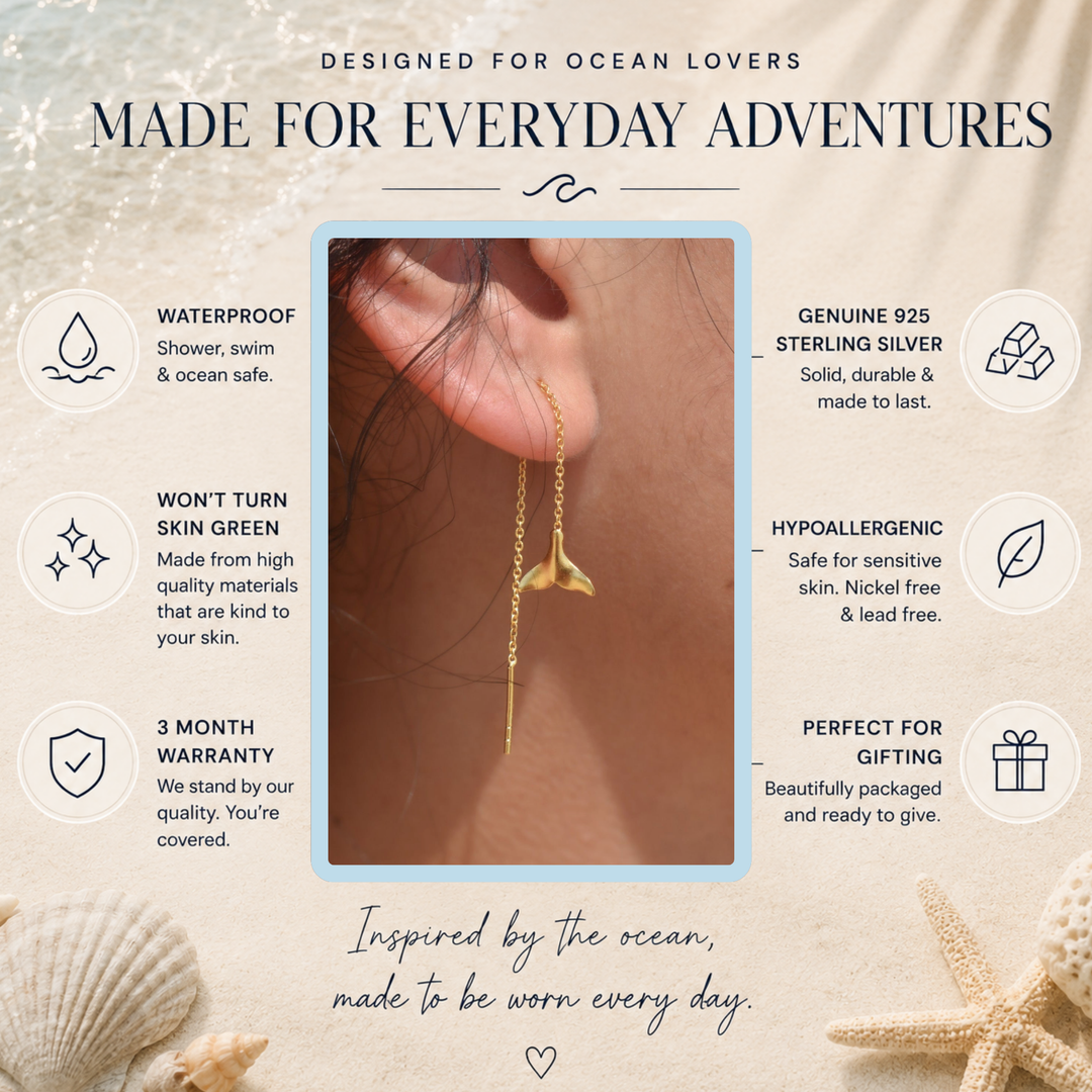 Gold Vermeil Whale Tail Threader Earrings