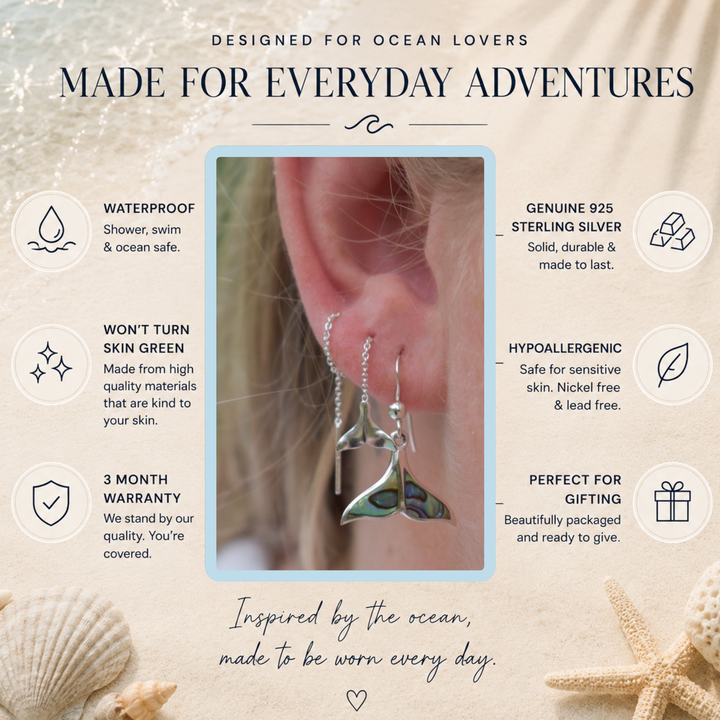Whale Tail Earrings – Paua Shell & Sterling Silver | Ocean-Inspired Jewellery