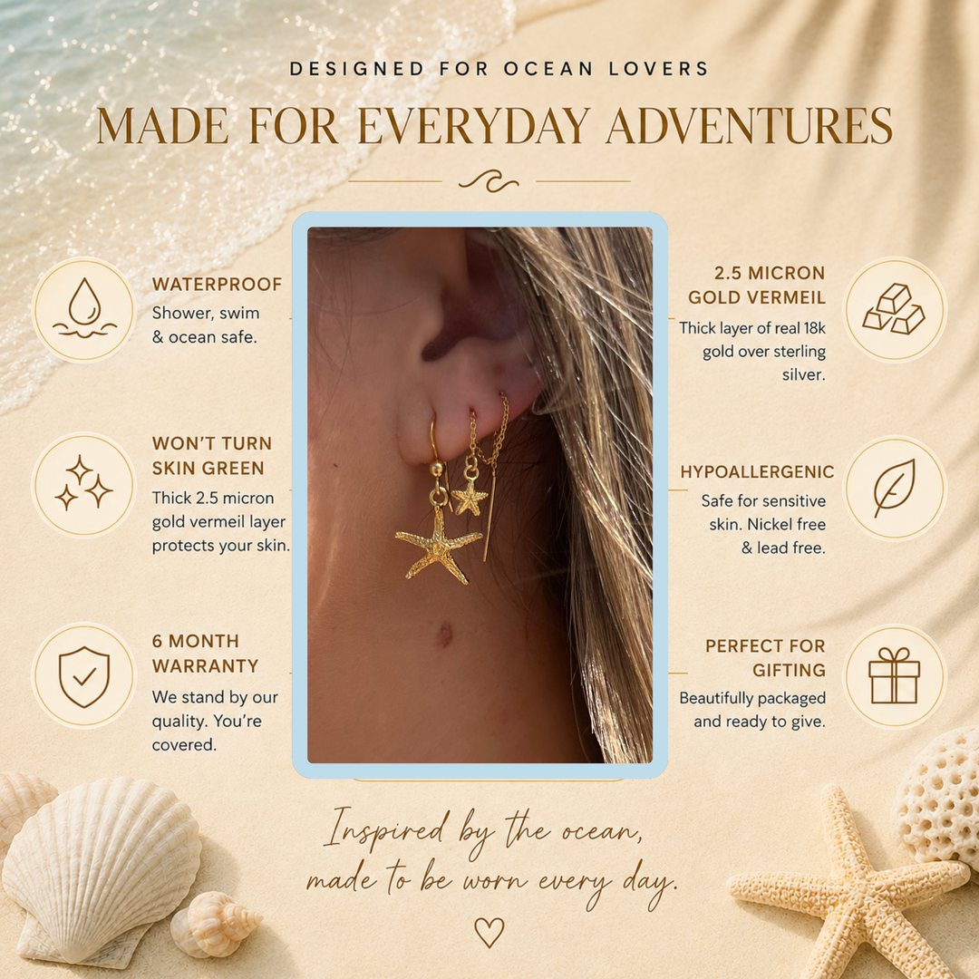 Gold Vermeil Starfish Threader Earrings