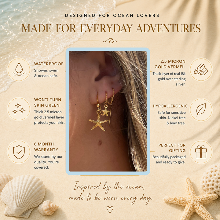 Gold Vermeil Starfish Threader Earrings