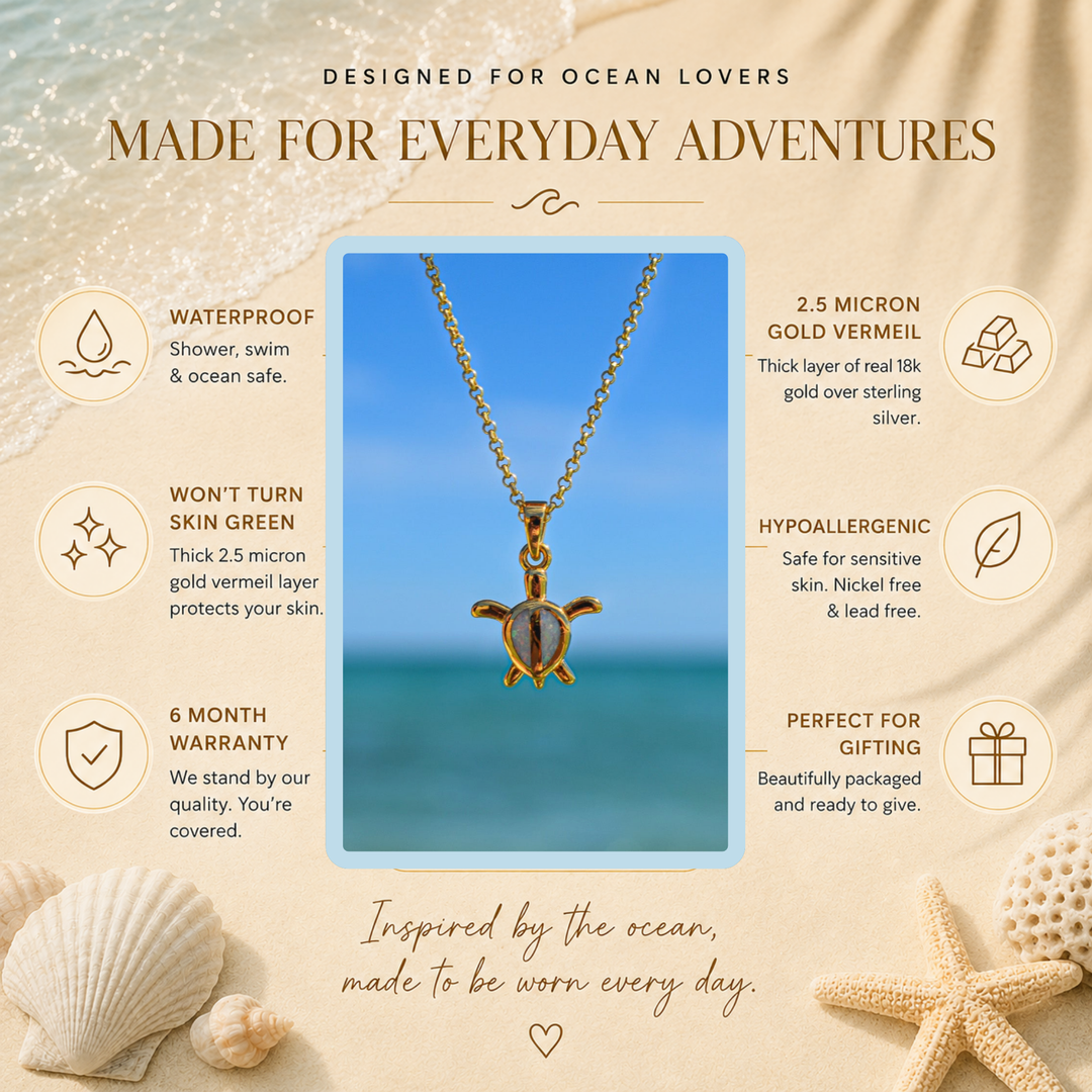 Gold Vermeil Turtle Necklace:  Lab-Grown White Opal