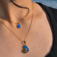 Load image into Gallery viewer, Gold Shell Necklace, Blue Opal Pendant, Seashell Charm, Ocean Jewellery for Her, sea life creature, coral reef charm, gold plated necklace