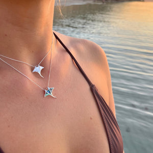 Sterling Silver Manta Ray Necklace | Mother of Pearl Waterproof Jewellery
