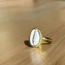 Load image into Gallery viewer, Gold Cowrie Ring, Seashell Jewellery, Gold Ring, Conch Ring, Beach Jewellery, Ocean Jewellery, Gold Band, Cowrie Shell Jewellery, Surfer Gift, Ocean Lover Gift, showerproof jewellery