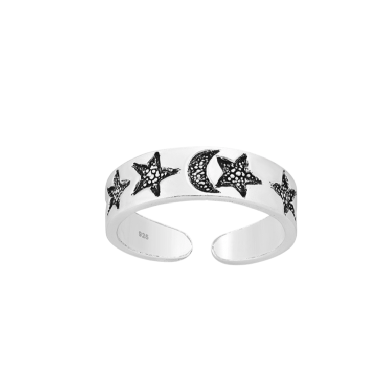 Off Centre Moon and Stars Toe Ring