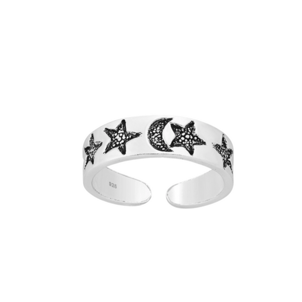 Off Centre Moon and Stars Toe Ring