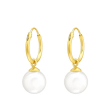 Load image into Gallery viewer, Gold Pearl Hoops
