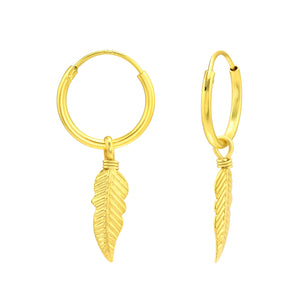 Gold Feather Hoops
