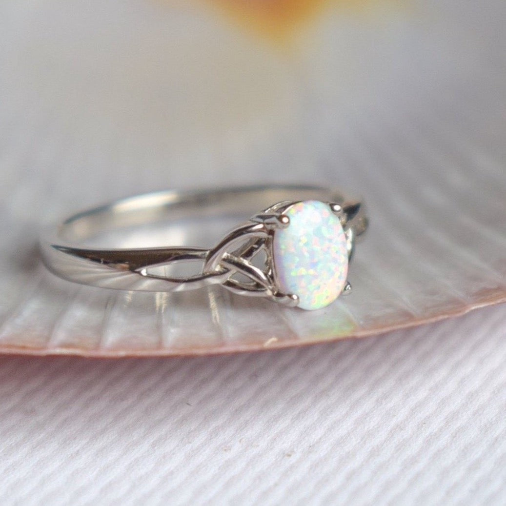 Celtic White Opal Ring