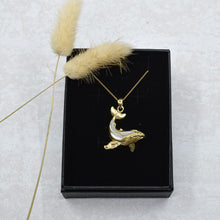 Load image into Gallery viewer, Gold Whale Necklace, Mother of Pearl Pendant, Whale Tail Jewellery, Whale Fluke Necklace, Statement Necklace for Women, Dolphin Fluke Charm