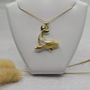 Gold Whale Necklace, Mother of Pearl Pendant, Whale Tail Jewellery, Whale Fluke Necklace, Statement Necklace for Women, Dolphin Fluke Charm