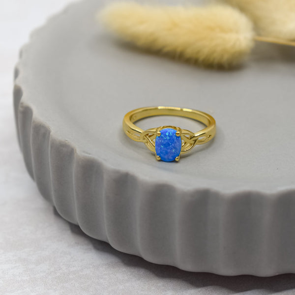 Gold Celtic Blue Lab-Opal Ring