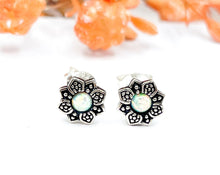 Load image into Gallery viewer, White Opal Flower Ear Studs