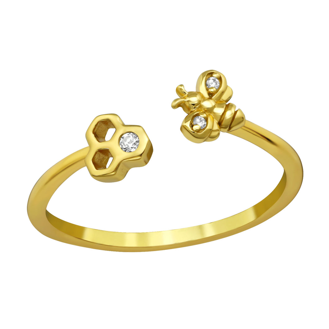 Gold Bee and Honeycomb Ring