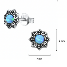 Load image into Gallery viewer, Blue Opal Flower Ear Studs