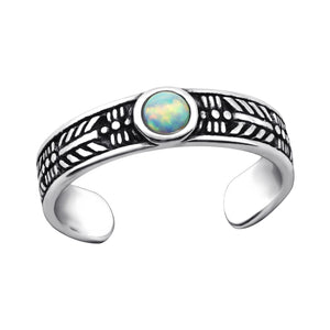White Opal Patterned Toe Ring - Midi Ring